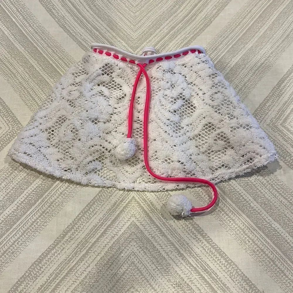 Little Peixoto Girls White Lace Coverup Skirt with Pom Poms